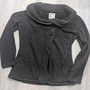 Vintage Burton Black Fleece Cardigan Jacket Medium Goth Dark Academia Y2K